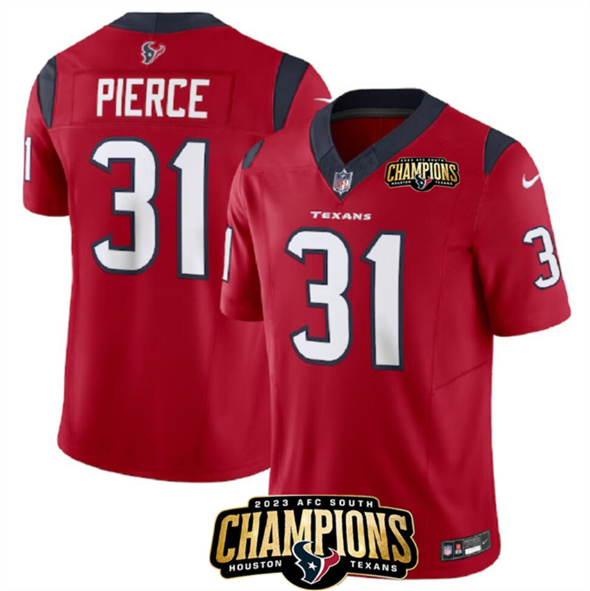 Men's Red Houston Texans #31 Dameon Pierce 2023 F.U.S.E. AFC South Champions Patch Vapor Untouchable Limited Stitched Football Jersey