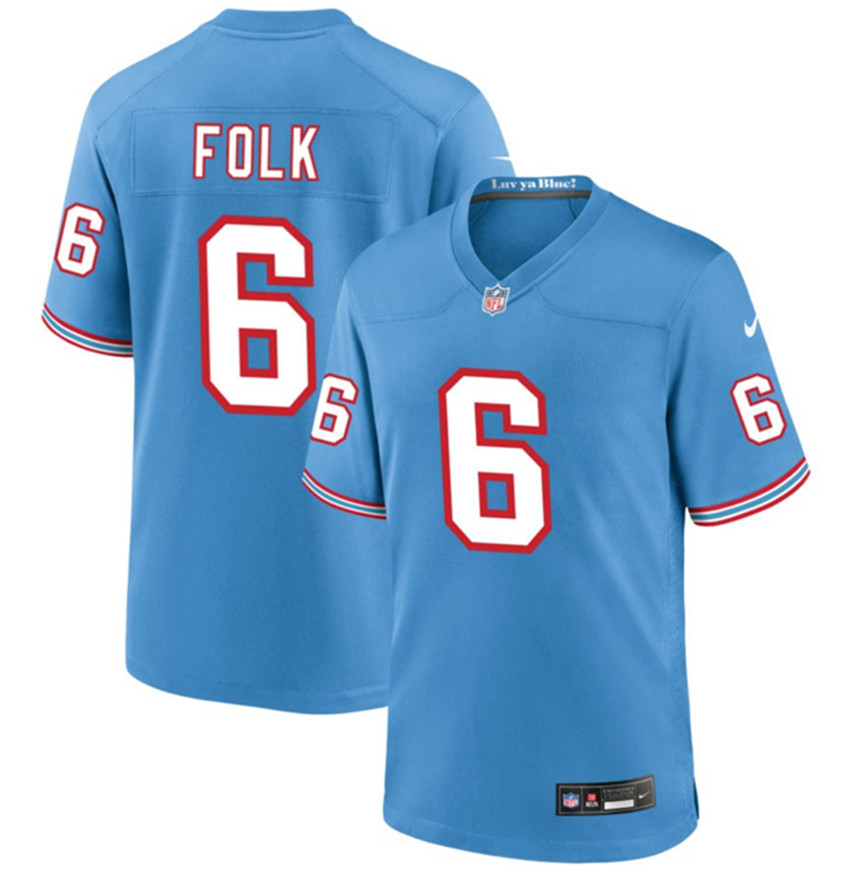 Men's Light Blue Tennessee Titans #6 Nick Folk Throwback Player Stitched Game Jersey
