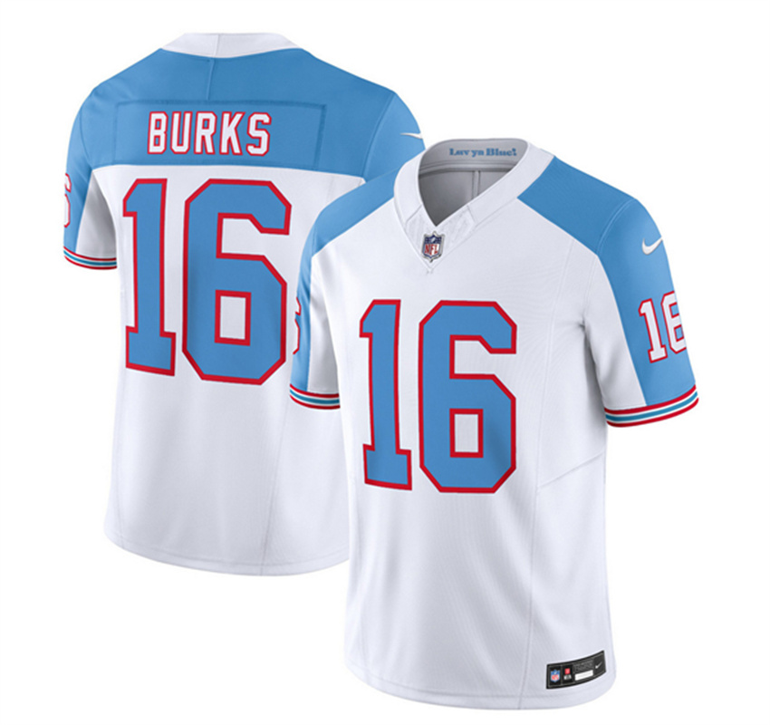 Men's White/Blue Tennessee Titans #16 Treylon Burks 2023 F.U.S.E. Vapor Limited Throwback Stitched Football Jersey