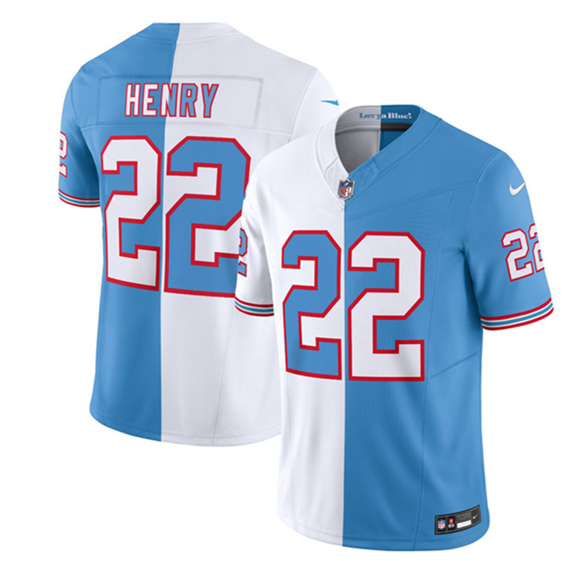 Men's White/Blue Tennessee Titans #22 Derrick Henry 2023 F.U.S.E. Split Vapor Limited Throwback Stitched Football Jersey
