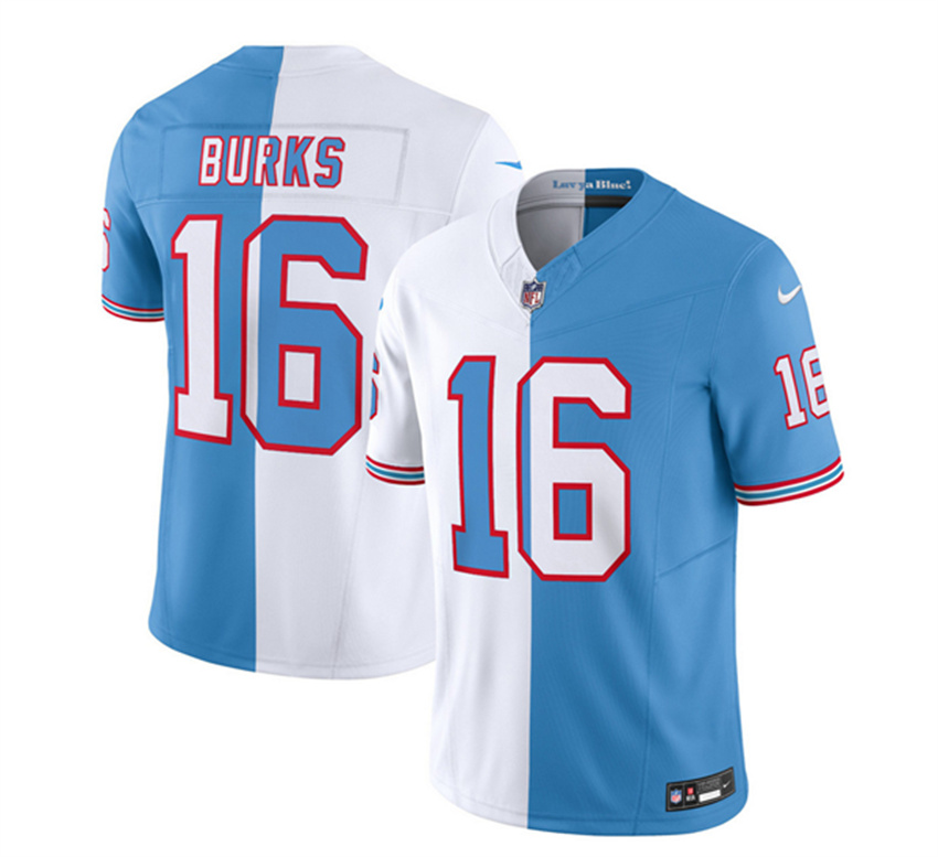 Men's White/Blue Tennessee Titans #16 Treylon Burks 2023 F.U.S.E. Split Vapor Limited Throwback Stitched Football Jersey