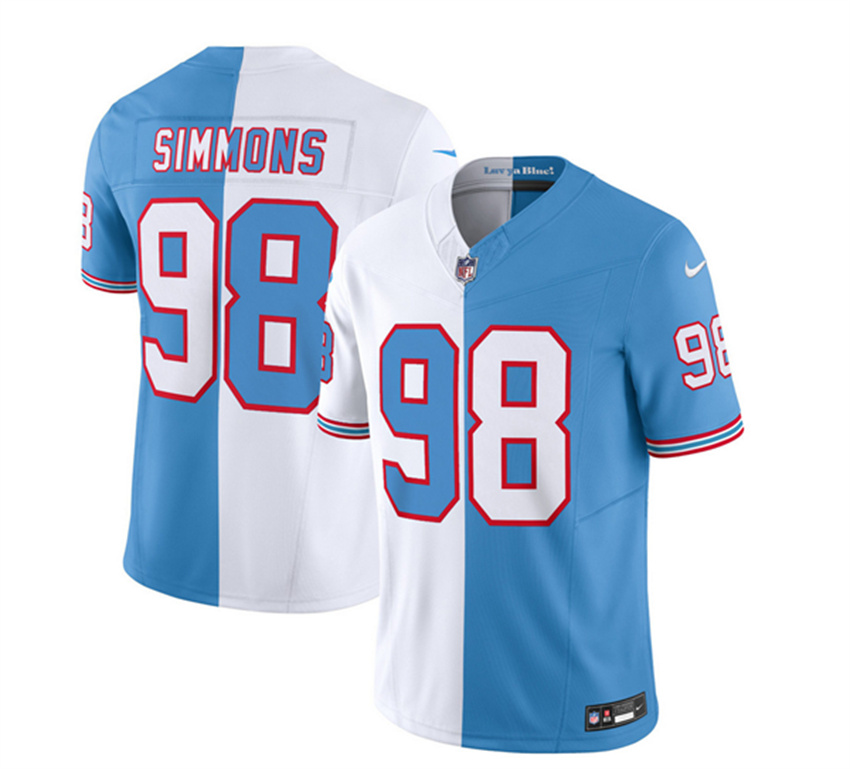 Men's White/Blue Tennessee Titans #98 Jeffery Simmons 2023 F.U.S.E. Split Vapor Limited Throwback Stitched Football Jersey