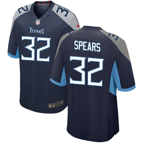 Men's Navy Tennessee Titans #32 Tyjae Spears Stitched Game Football Jersey