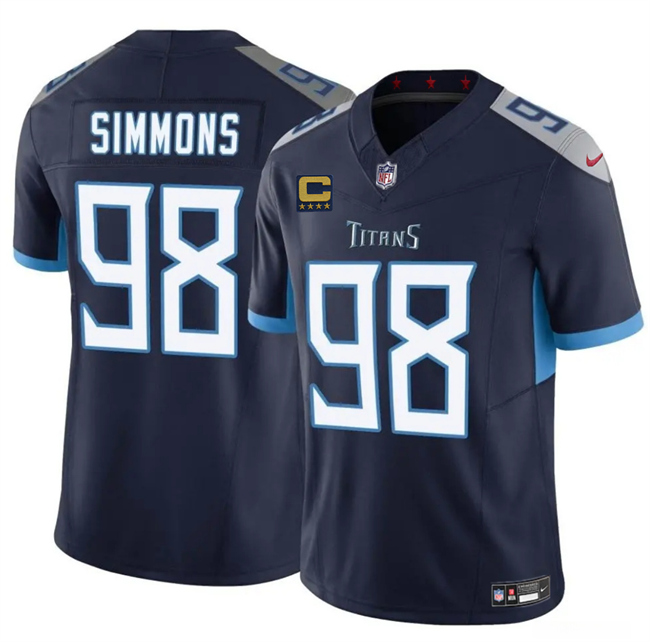 Men's Navy Tennessee Titans #98 Jeffery Simmons 2025 F.U.S.E. With 4-Star C Patch Vapor Limited Stitched Football Jersey