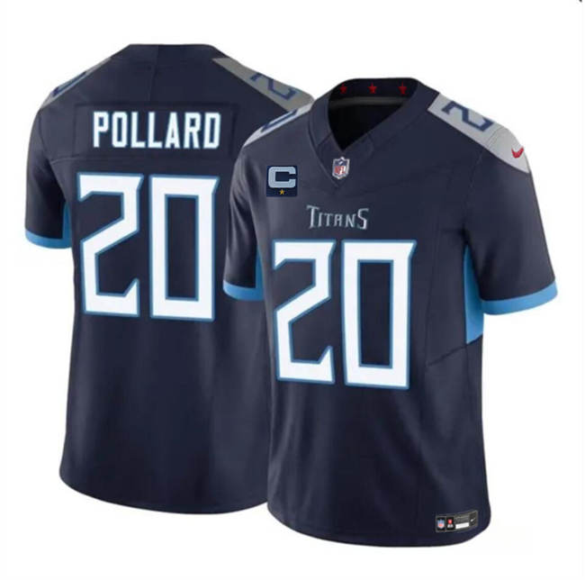 Men's Navy Tennessee Titans #20 Tony Pollard 2025 F.U.S.E. With 1-Star C Patch Vapor Limited Stitched Football Jersey