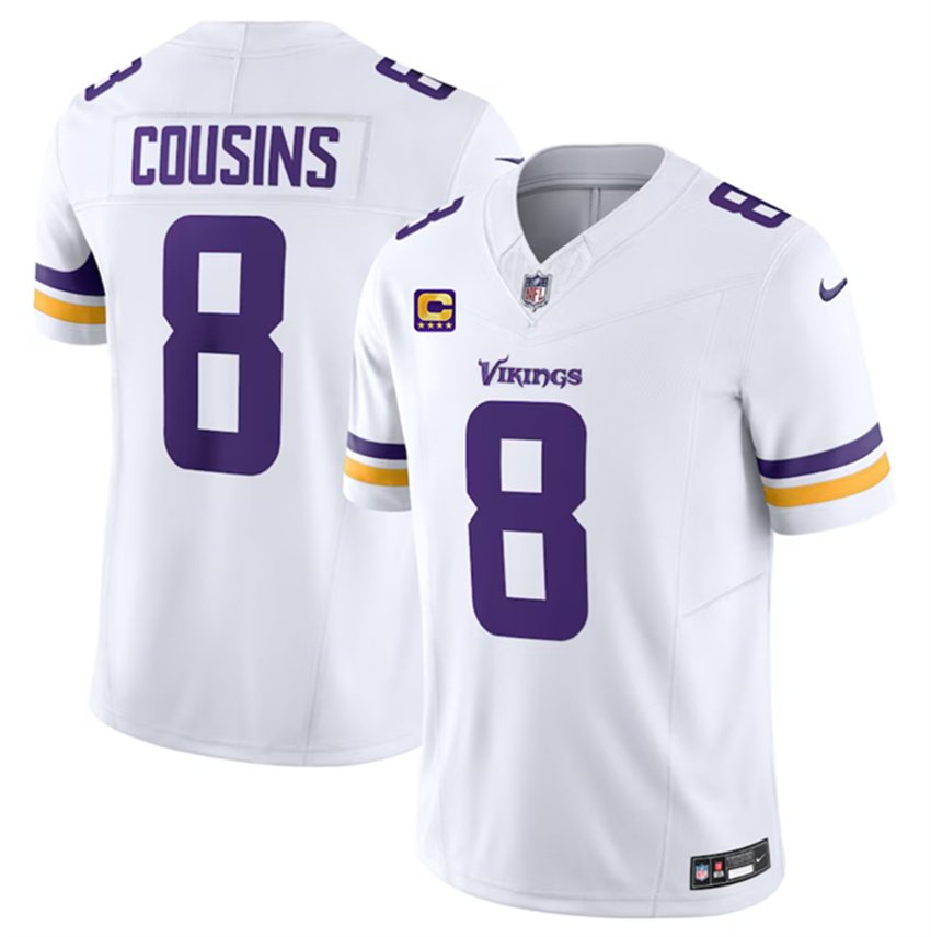 Men's White Minnesota Vikings #8 Kirk Cousins 2023 F.U.S.E. With 4-Star C Patch Vapor Untouchable Limited Stitched Jersey