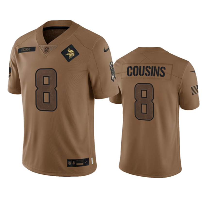 Men's Brown Minnesota Vikings #8 Kirk Cousins 2023 Salute To Service Limited Stitched Jersey