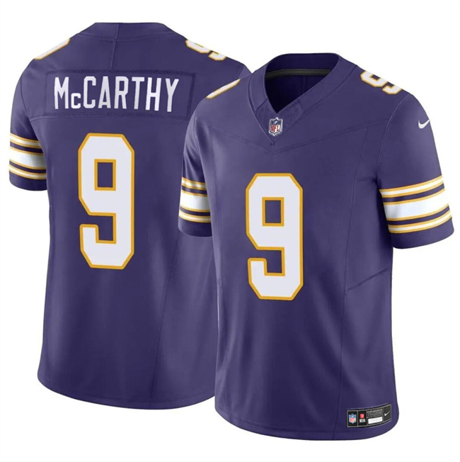 Men's Purple Minnesota Vikings #9 J.J. McCarthy 2024 Draft F.U.S.E. Throwback Vapor Untouchable Limited Stitched Jersey