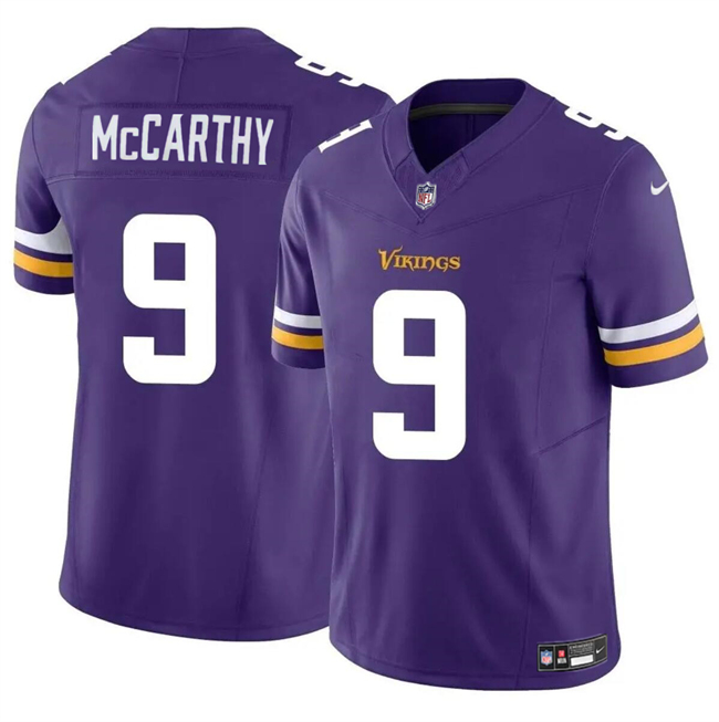 Men's Purple Minnesota Vikings #9 J.J. McCarthy 2024 Draft F.U.S.E. Vapor Untouchable Limited Stitched Jersey