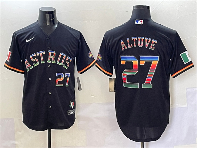 Men's Black Houston Astros #27 Jose Altuve Mexico With World Serise Champions Patch Cool Base Stitched Baseball Jersey