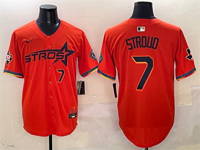 Men's Orange Houston Astros #7 C.J. Stroud 2025 City Connect With Texas Patch Limited Stitched Baseball Jersey