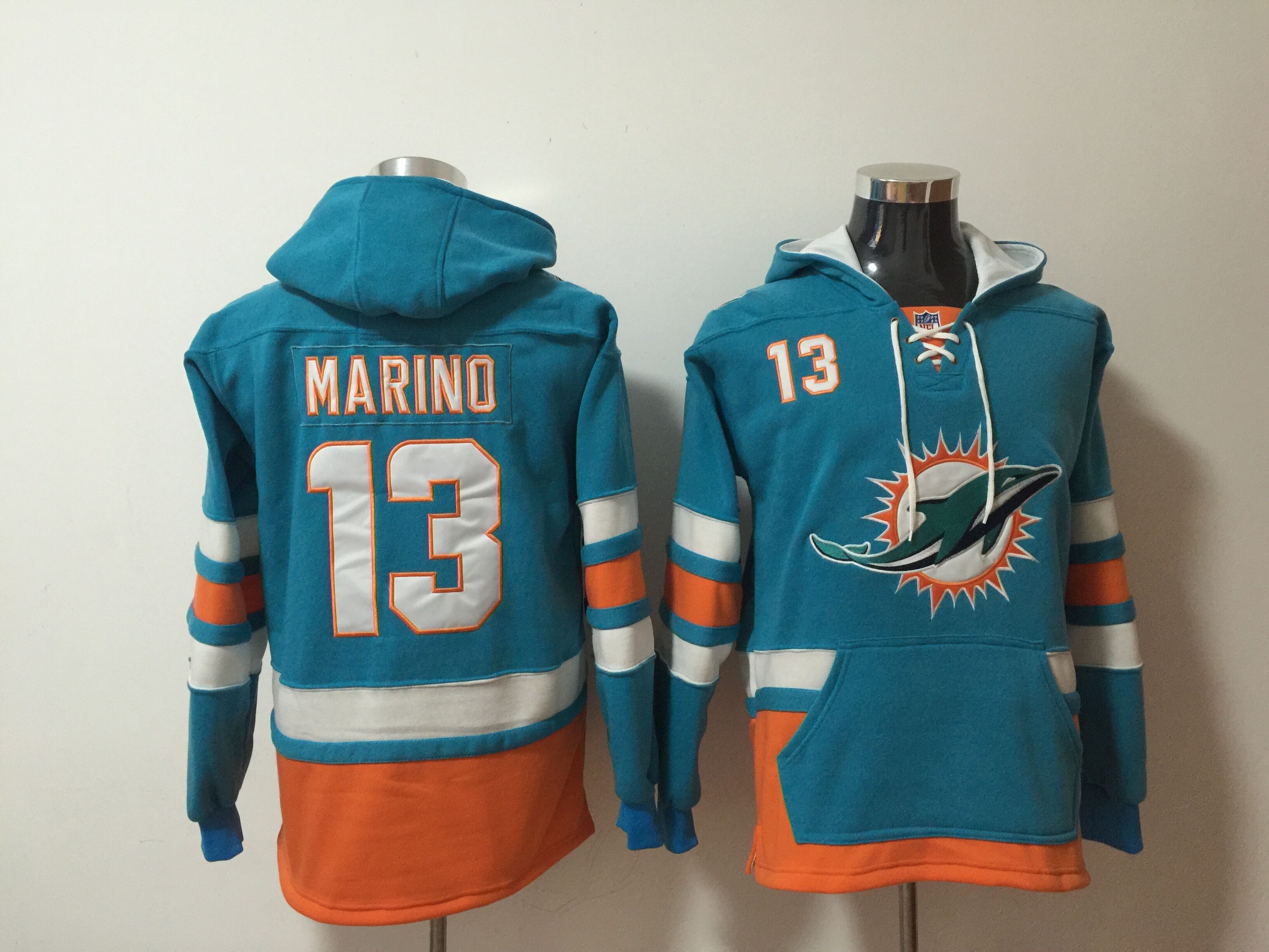 Men's Miami Dolphins #13 Ken Webster Ageless Must-Have Lace-Up Pullover Hoodie