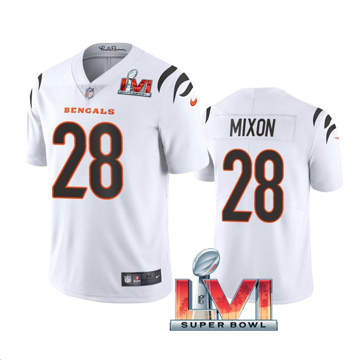 Men's White Cincinnati Bengals #28 Joe Mixon 2022 Super Bowl LVI Vapor Limited Stitched Jersey