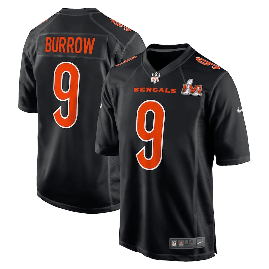 Men's Black Cincinnati Bengals #9 Joe Burrow 2022 Super Bowl LVI Limited Stitched Game Jersey