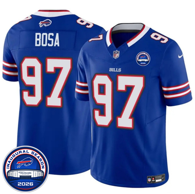 Men's Blue Buffalo Bills #97 Joey Bosa F.U.S.E. 2026 Inaugural Season at Highmark Stadium Patch Stitched Football Jersey