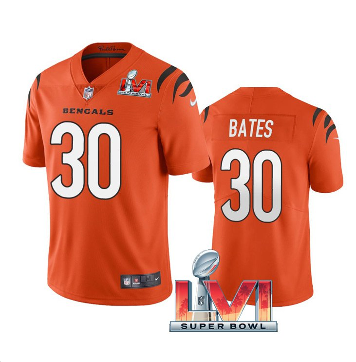 Men's Orange Cincinnati Bengals #30 Jessie Bates 2022 Super Bowl LVI Vapor Limited Stitched Jersey
