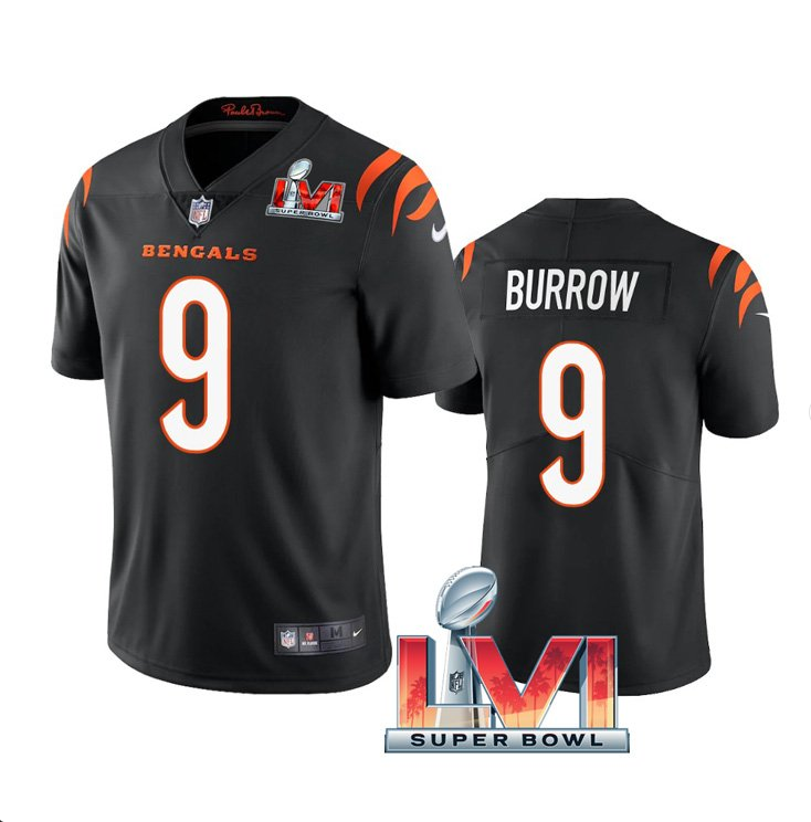 Men's Black Cincinnati Bengals #9 Joe Burrow 2022 Super Bowl LVI Vapor Limited Stitched Jersey