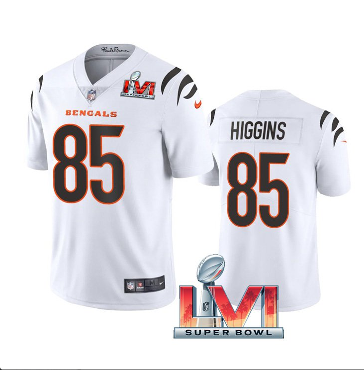 Men's White Cincinnati Bengals #85 Tee Higgins 2022 Super Bowl LVI Vapor Limited Stitched Jersey