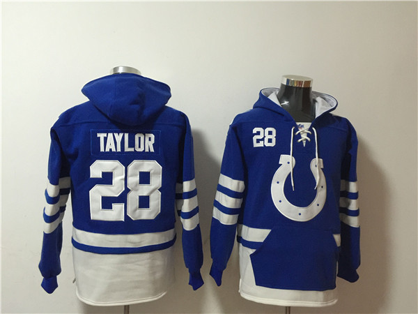 Men's Blue/White Indianapolis Colts #28 Jonathan Taylor Ageless Must-Have Lace-Up Pullover Hoodie