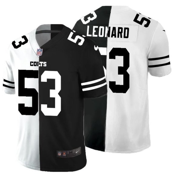 Men's Indianapolis Colts Black & White Split #53 Darius Leonard Limited Stitched Jersey