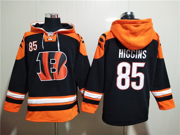 Men's Orange/Black Cincinnati Bengals #85 Tee Higgins Ageless Must-Have Lace-Up Pullover Hoodie