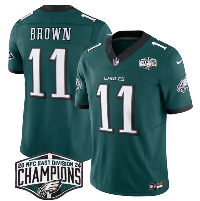 Men's Green Philadelphia Eagles #11 A.J. Brown 2024 New NFC East Champions F.U.S.E. Vapor Untouchable Limited Stitched Football Jersey