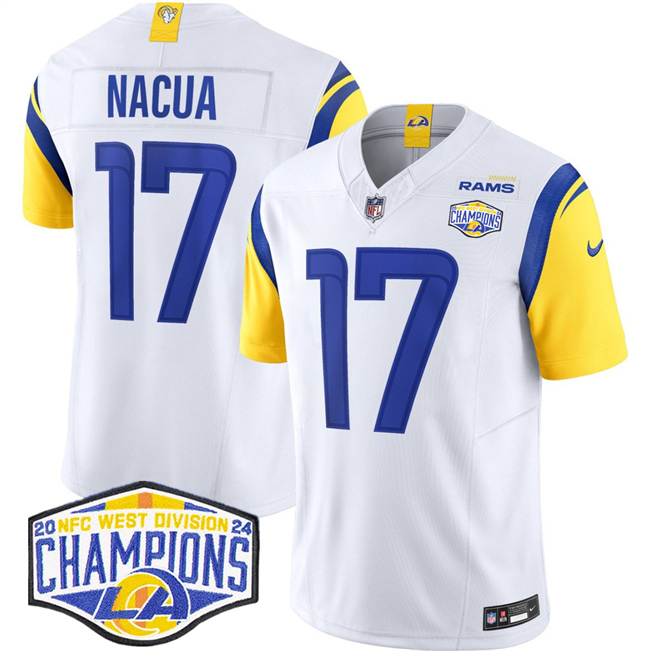 Men's White Los Angeles Rams #17 Puka Nacua 2024 NFC West Champions F.U.S.E. Vapor Untouchable Stitched Football Jersey