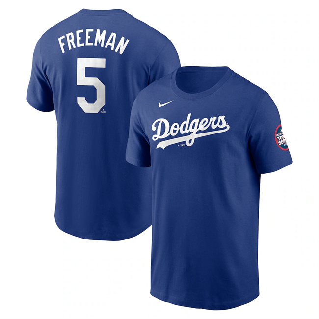 Men's Royal Los Angeles Dodgers #5 Freddie Freeman 2025 Tokyo Series Name & Number T-Shirt