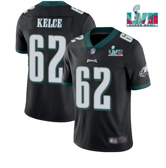 Men's Black Philadelphia Eagles #62 Jason Kelce Super Bowl LVII Patch Vapor Untouchable Limited Stitched Jersey