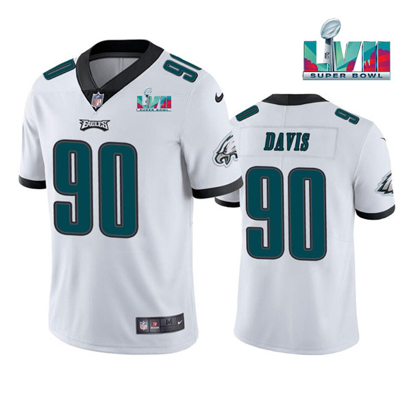 Men's White Philadelphia Eagles #90 Jordan Davis Super Bowl LVII Patch Vapor Untouchable Limited Stitched Jersey