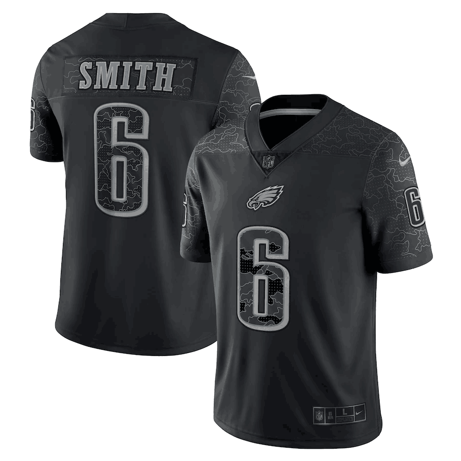 Men's Black Philadelphia Eagles #6 DeVonta Smith Reflective Limited Stitched Jersey