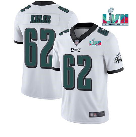 Men's White Philadelphia Eagles #62 Jason Kelce Super Bowl LVII Patch Vapor Untouchable Limited Stitched Jersey