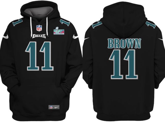 Men's Black Philadelphia Eagles #11 A.J. Brown Super Bowl LVII Patch Pullover Hoodie