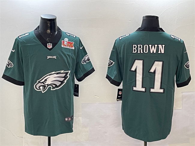 Men's Green Philadelphia Eagles #11 A. J. Brown 2025 Super Bowl LIX Patch Team Big Logo Vapor Untouchable Limited Stitched Football Jersey