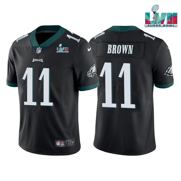 Men's Black Philadelphia Eagles #11 A.J. Brown Super Bowl LVII Patch Vapor Untouchable Limited Stitched Jersey