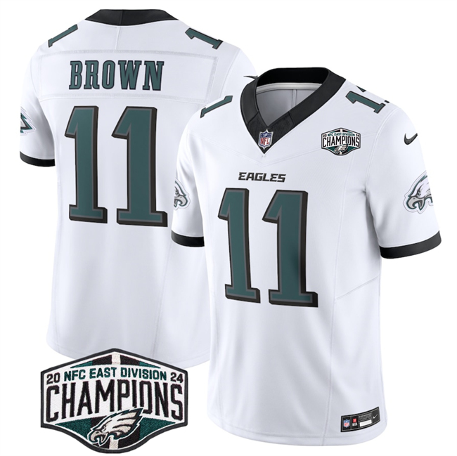 Men's White Philadelphia Eagles #11 A.J. Brown 2024 New NFC East Champions F.U.S.E. Vapor Untouchable Limited Stitched Football Jersey