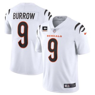 Men's White Cincinnati Bengals #9 Joe Burrow 2022 With 3-Star C Patch Vapor Limited Stitched Jersey