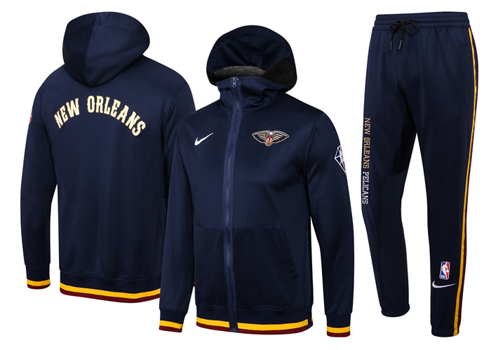 Men's Navy New Orleans Pelicans 75th Anniversary Performance Showtime Full-Zip Hoodie Jacket And Pants Suit