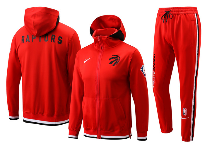 Men's Red Toronto Raptors 75th Anniversary Performance Showtime Full-Zip Hoodie Jacket And Pants Suit