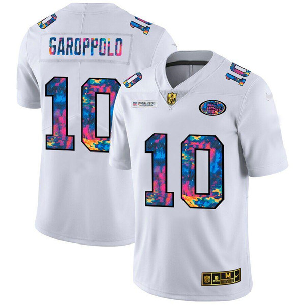 Men's San Francisco 49ers #10 Jimmy Garoppolo White 2020 Crucial Catch Limited Stitched NFL Jersey