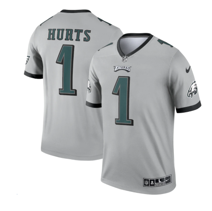 Men's Silver Philadelphia Eagles #1 Jalen Hurts Inverted Legend Stitched Football Jersey