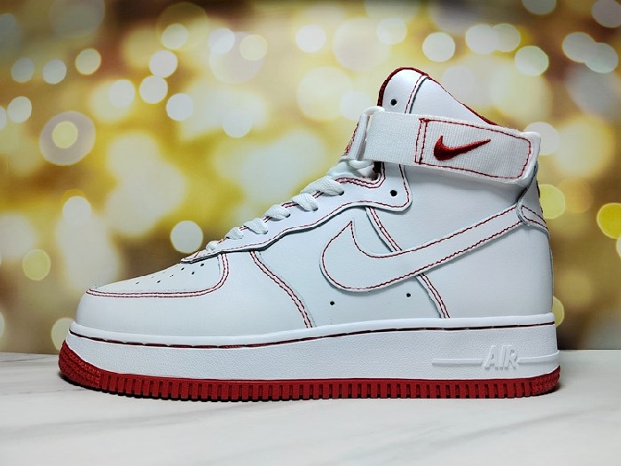 Men's Air Force 1 High Top White/Red Shoes 0974