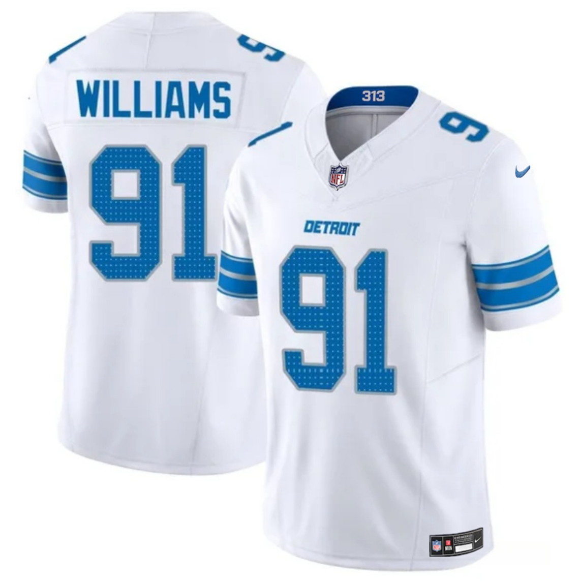 Men's White Detroit Lions #91 Tyleik Williams 2025 Draft F.U.S.E. Vapor Limited Stitched Jersey