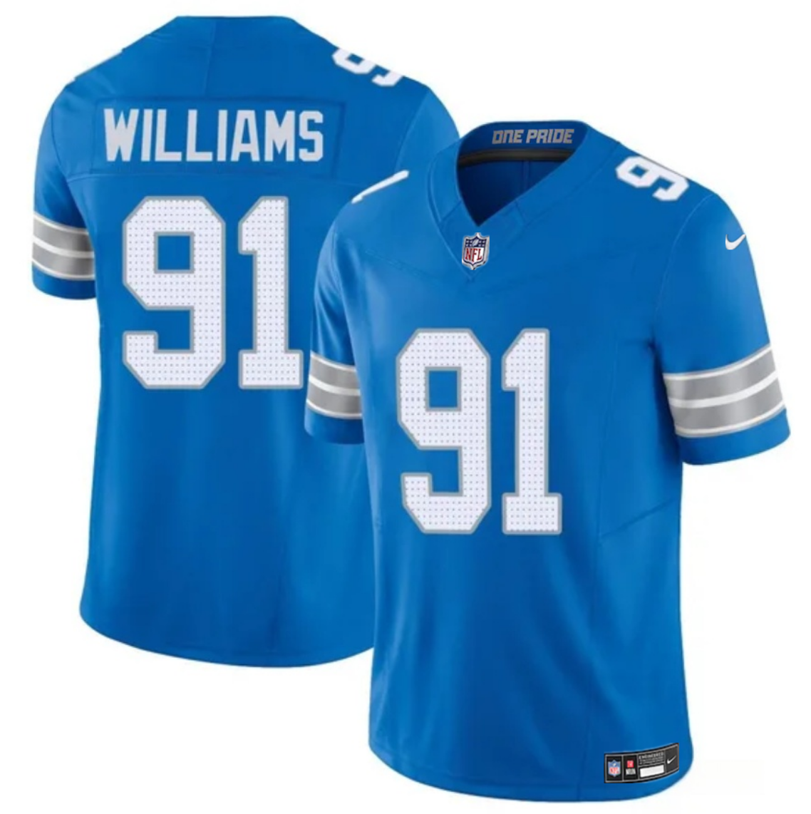 Men's Blue Detroit Lions #91 Tyleik Williams 2025 Draft F.U.S.E. Vapor Limited Stitched Jersey