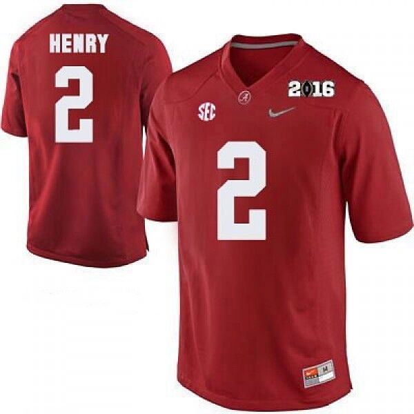 Men's Red Alabama Crimson Tide #2 Derrick Henry 2016 Championship Patch Football Jersey