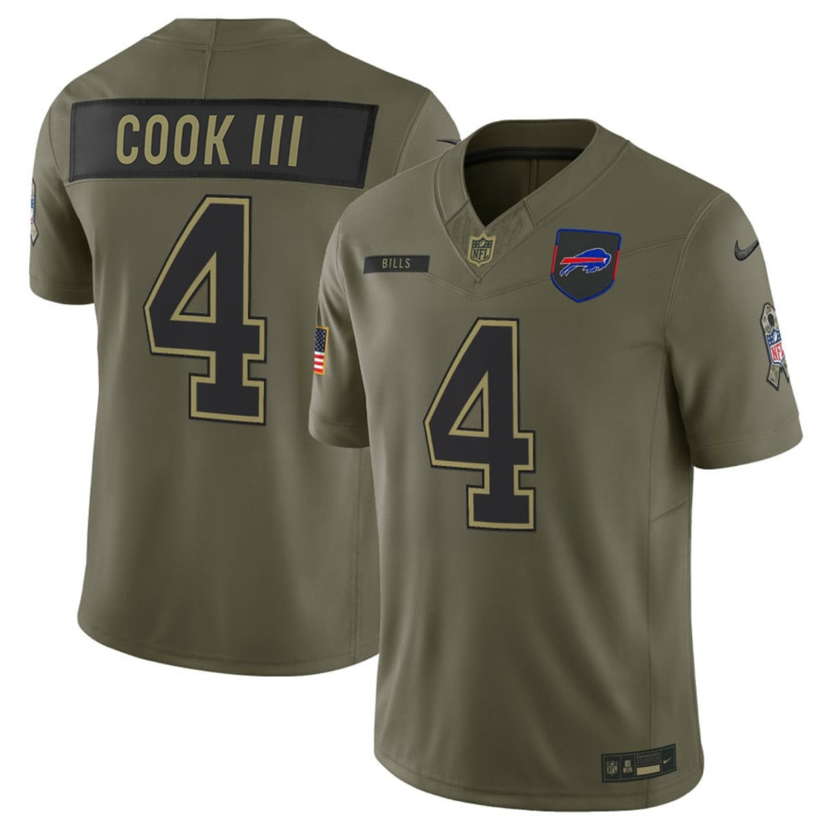 Men's Olive Buffalo Bills #4 James Cook III 2025 F.U.S.E. Salute to Service Limited Stitched Football Jersey