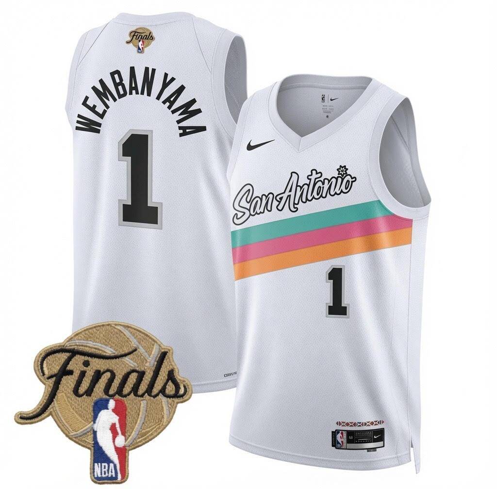 Men's White San Antonio Spurs #1 Victor Wembanyama 2026 Finals Patch City Edition Stitched Basketball Jersey6 Finals Patch City Edition Stitched Basketball Jersey