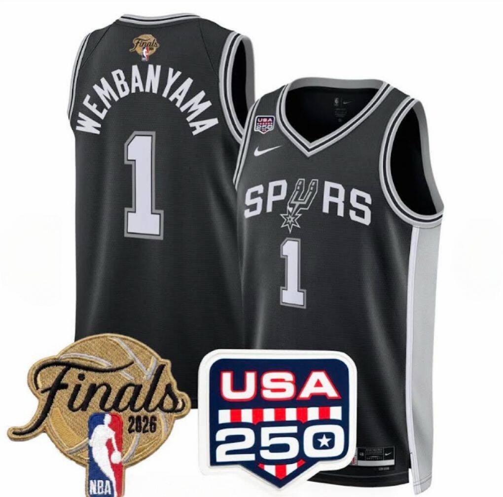 Men's Black San Antonio Spurs #1 Victor Wembanyama 2026 Finals Patch Icon Edition Stitched Basketball Jersey
