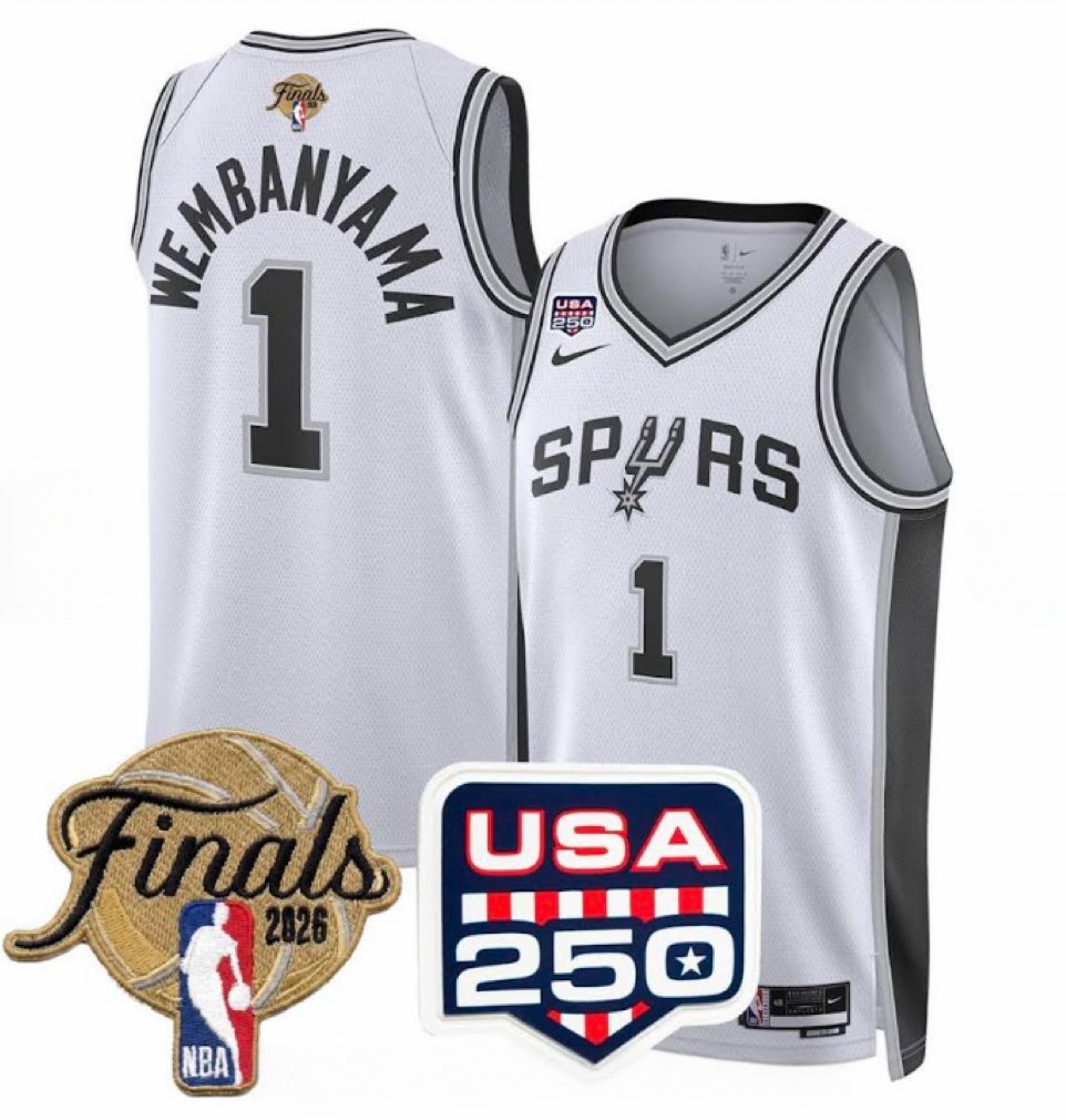 Men's White San Antonio Spurs #1 Victor Wembanyama 2026 Finals Patch Icon Edition Stitched Basketball Jersey