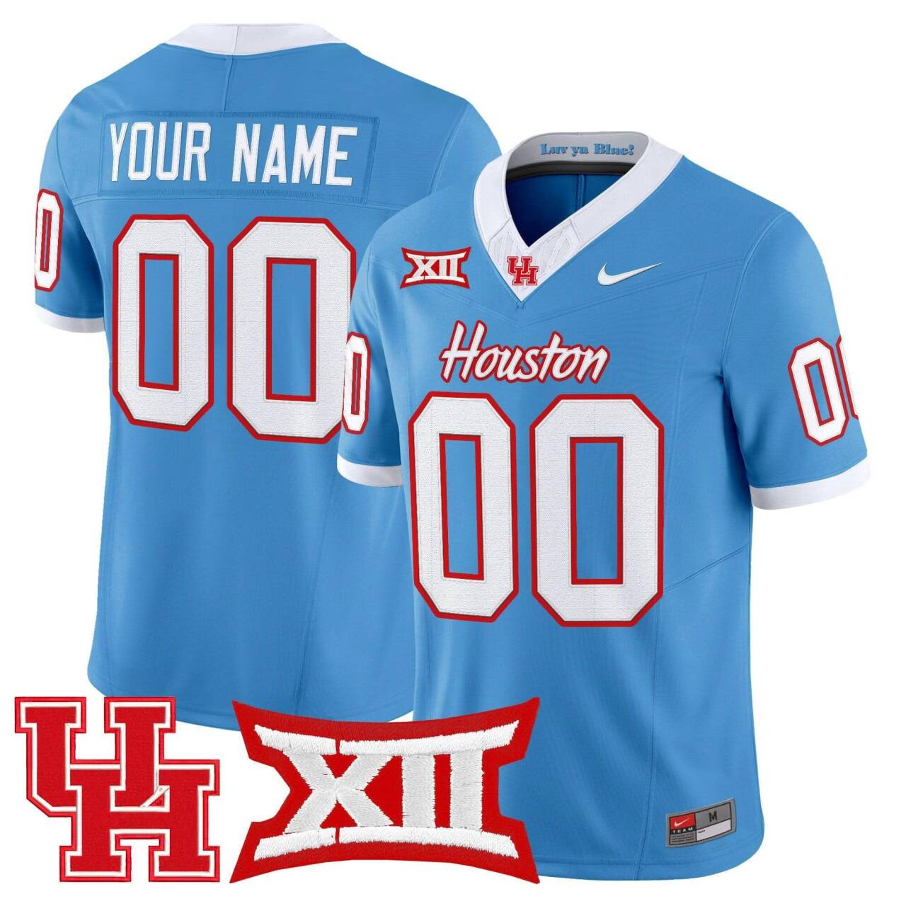 Youth Light Blue Houston Cougars Customed Stitched Jersey